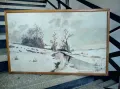 ЗИМА Стара Авторска Българска МАСЛЕНА КАРТИНА Зимен Пейзаж 80/50см ПОДПИСАНА, снимка 2
