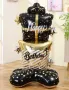 гигант подаръчни кутии Happy Birthday черно златист на стойка фолио фолиев балон рожден ден хелий, снимка 2