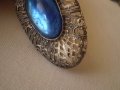брошка Чешко стъкло с цвят синьо и филигранн 1920г , снимка 10
