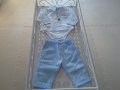 Памучен бебешки комплект риза с боди и панталон  