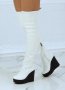 Ботуши на платформа - бяла кожа с черно ходило - 1906, снимка 3
