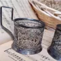 Руски посребрени антикварни стакани Филигран -, снимка 5